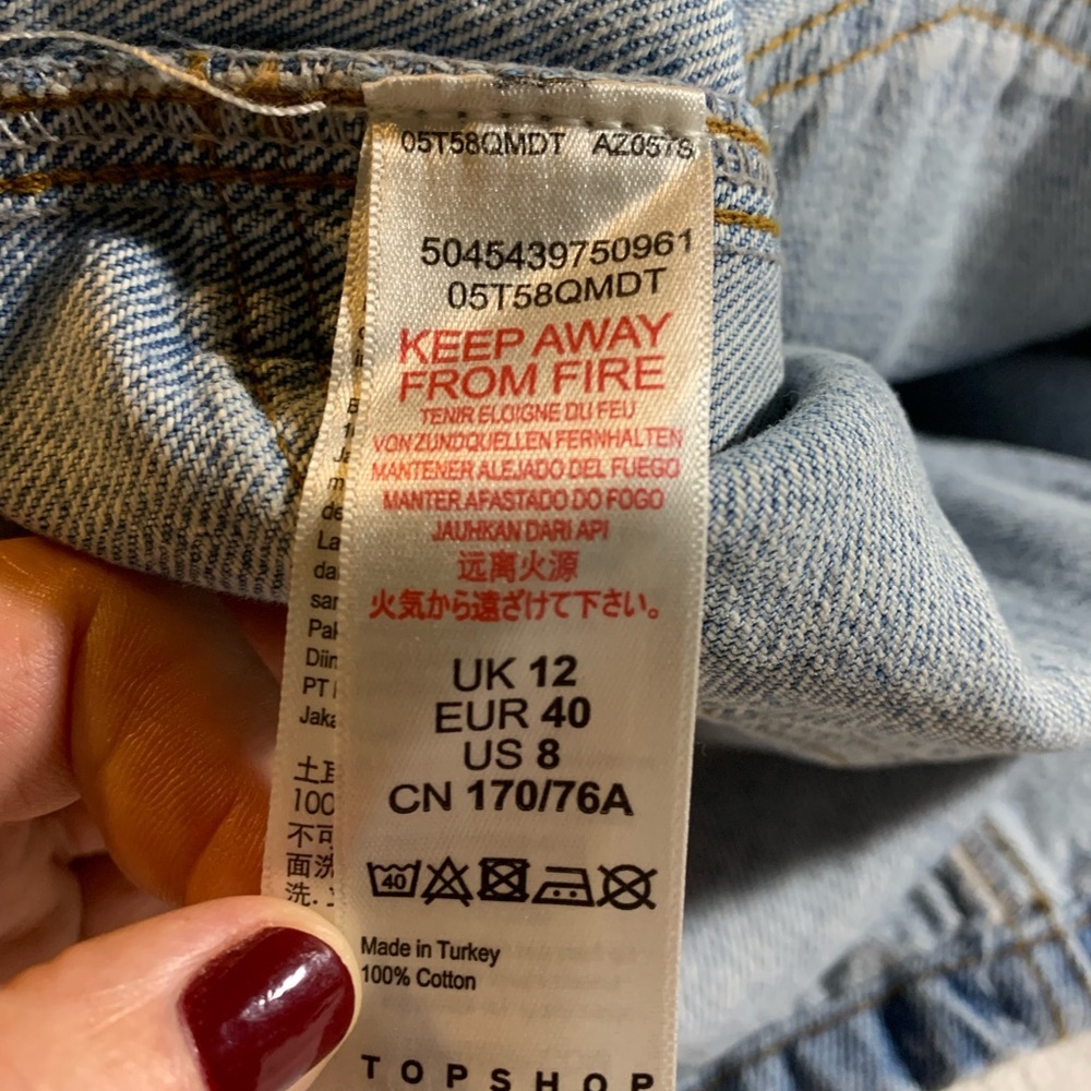 Top Shop denim skirt VINTAGE Y2K Button fly 4 pockets mini size 8 - Picture 7 of 8